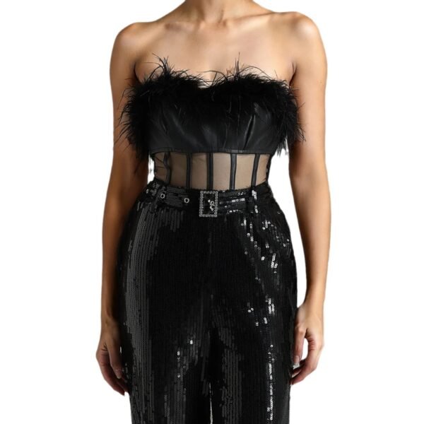 Mesh Slim Fit Patchwork Belt New Black Paillette Jumpsuit - Image 5