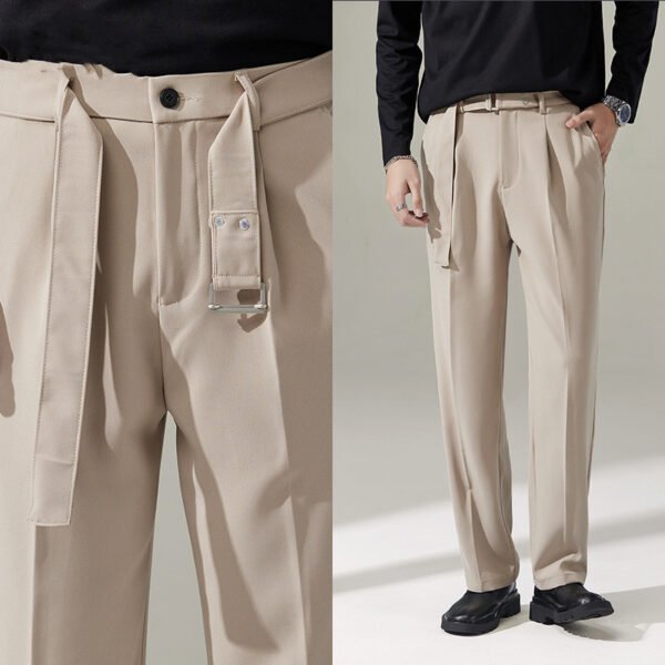 Detachable Belt Draping Wide-leg Suit Pants For Men - Image 3