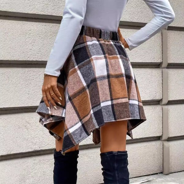 Women's Patchwork Plaid Belt Casual Short Skirt - Image 2