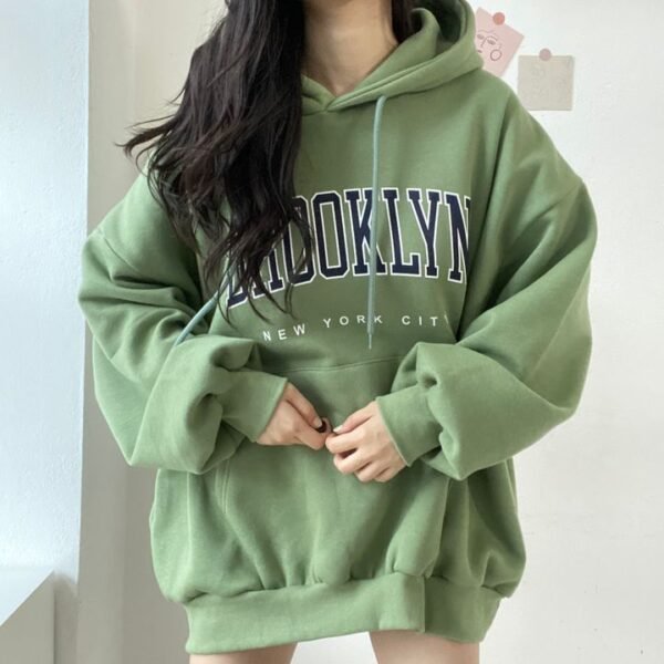 Sweater Women's Mid-length Letter Hooded Loose - Image 4