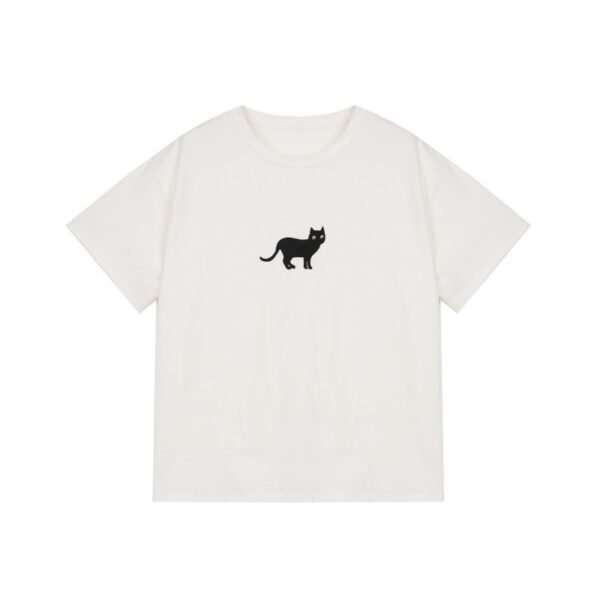 Black Cat Loose Short-sleeved T-shirt Women's Top - Image 6