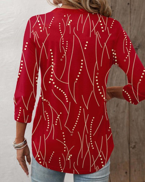 Women's Casual Button Geometric Printed Long-sleeved T-shirt - Image 7