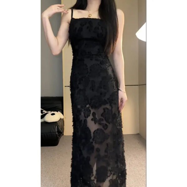 Elegant Black Lace Sling Dress - Image 6