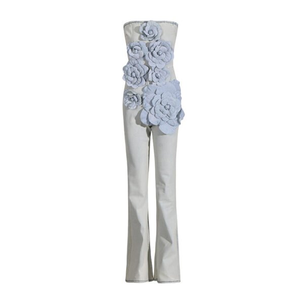 Elegant Commuter Tube Top Three-dimensional Flower High Waist Jumpsuit - Image 2