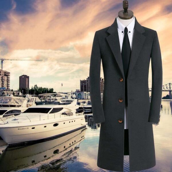 Men's Medium Long Woolen Coat - Image 4