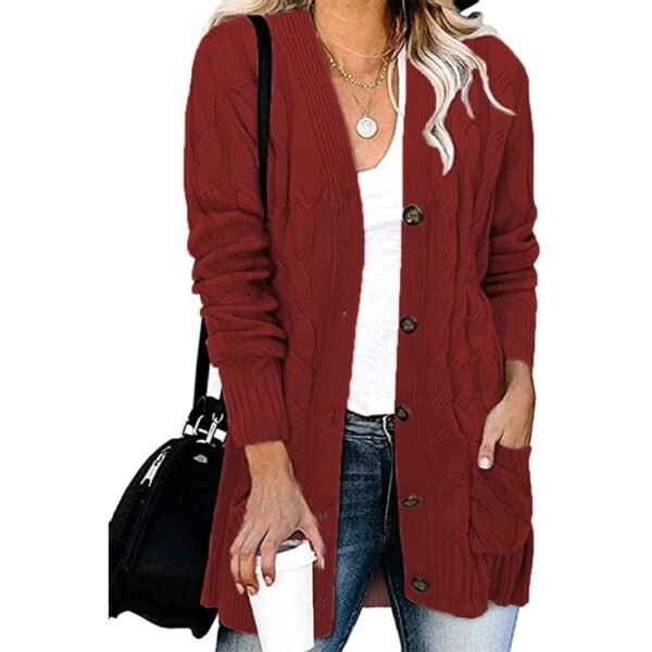 Autumn And Winter Women's Casual Knitted Button Coat - Image 9