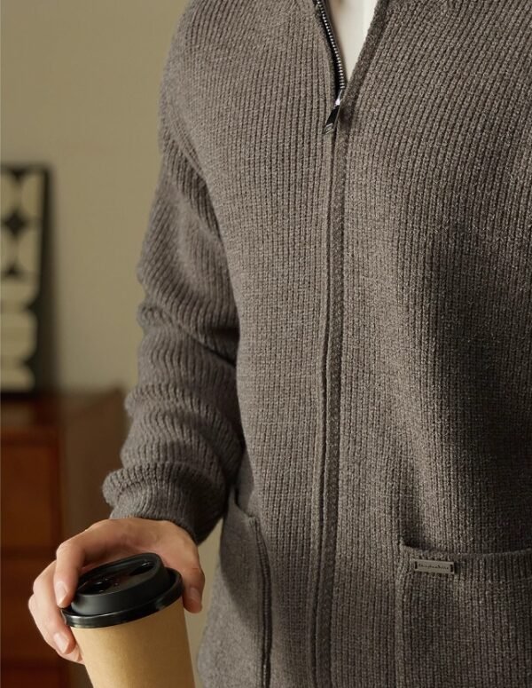 Anti-Pilling Heavy Zipper Knitted Cardigan Stand Collar Pocket Sweater - Image 5