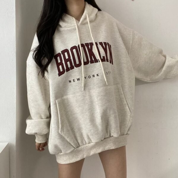 Sweater Women's Mid-length Letter Hooded Loose - Image 3