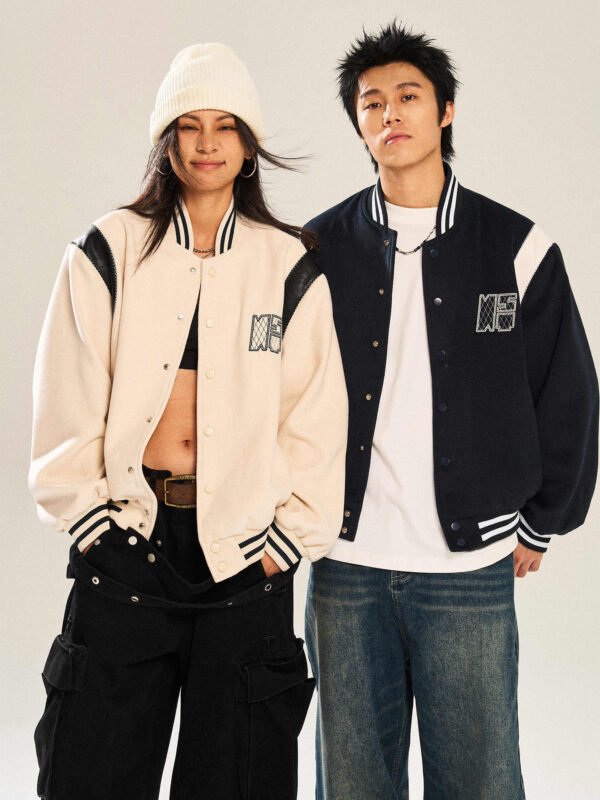 Contrast Color Embroidered Couple's Baseball Uniform Jacket Coat - Image 2