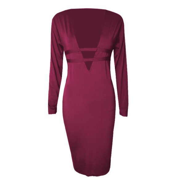 Women's Long Sleeve Deep V Sheath Dress - Image 8