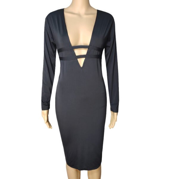 Women's Long Sleeve Deep V Sheath Dress - Image 4