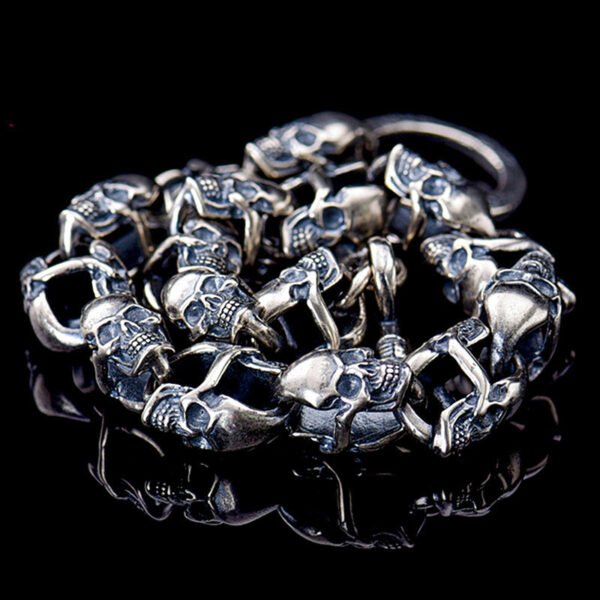 Punk Double-sided Skull Bracelet Sterling Silver S925 Thai Silver Bracelet Hip Hop - Image 4