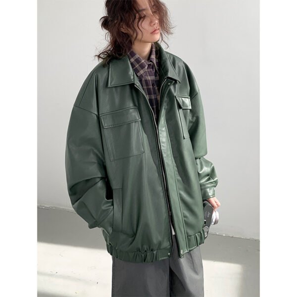 Spring And Autumn Leisure Japanese Loose Leather Jacket - Image 4