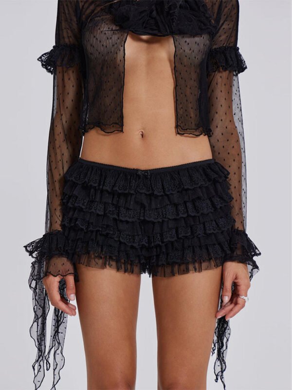 Black Polka Dot Lace Layered Casual Shorts - Image 9