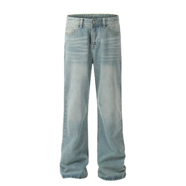 Light Blue Washed Worn Jeans Loose Straight Wide Leg - Image 3