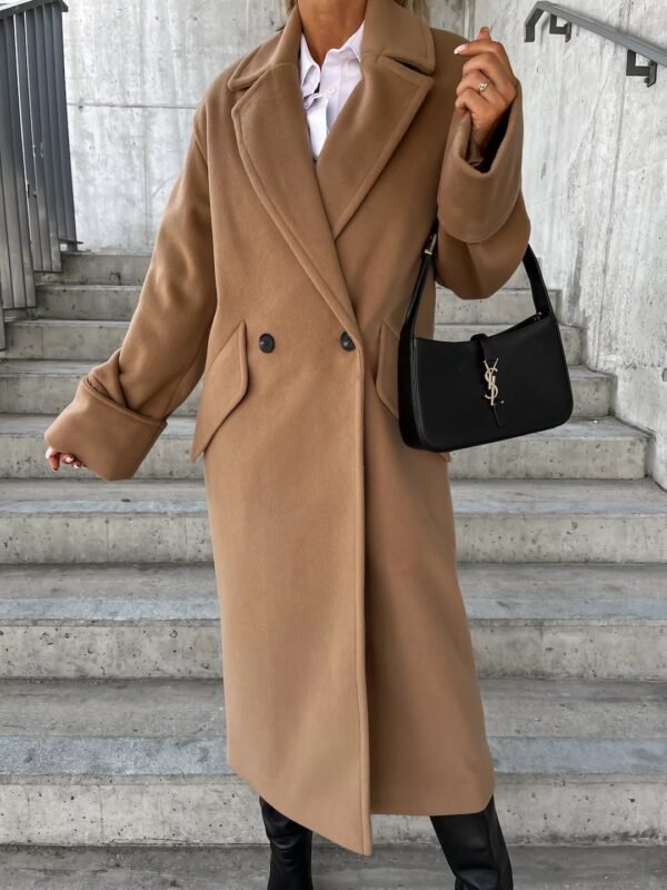 Suit Collar Double Breasted Woolen Coat - Image 7