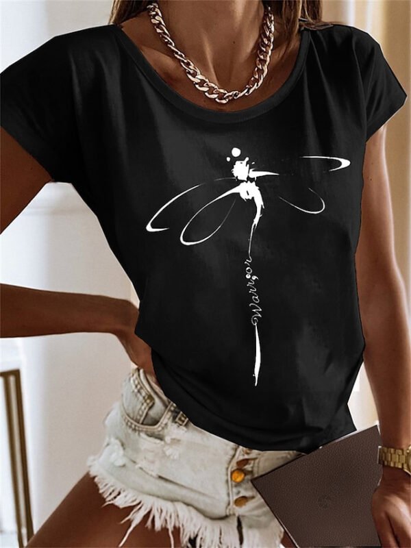 Women's Short-sleeved T-shirt Bamboo Dragonfly 3D Printing - Image 2