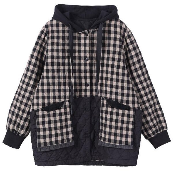 Artistic Plus Size Cotton Linen Cotton-padded Coat Plaid Coat - Image 5