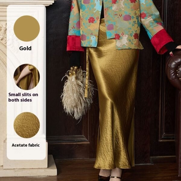 New Chinese Skirt Acetate Fabric Gilding Skirt Fishtail Skirt Slim Fit Long Dress - Image 2