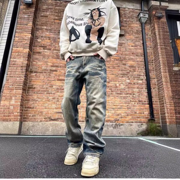 American-style Loose Straight Leisure Washed-out Do The Old Cowboy Trousers For Men - Image 2