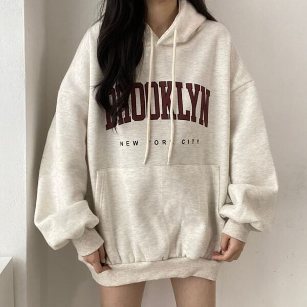 Sweater Women's Mid-length Letter Hooded Loose - Image 6