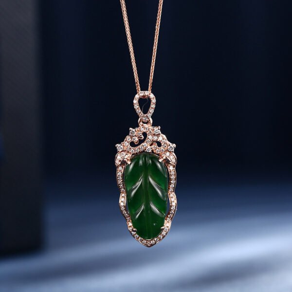 Jadeite Necklace With Gold Inlaid Branches And Jade Leaves - Image 3