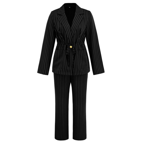 Fashion Striped Lapel Two-piece Suit Suit Drawstring Coat Trousers - Image 4