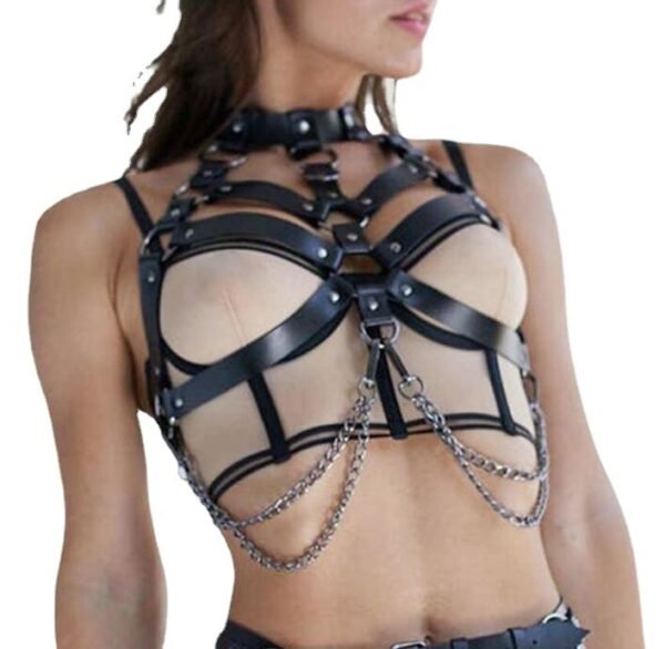Women's Chain Leather Stage Performance Costume And Accessories - Image 3