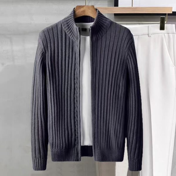 Cardigan Sweater Solid Color Zipper Outerwear Sweater Men's Coat - Image 2
