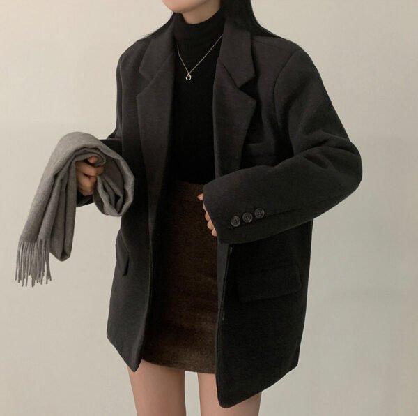 Retro British Style Temperament Mid-length Loose Woolen Blazer - Image 3