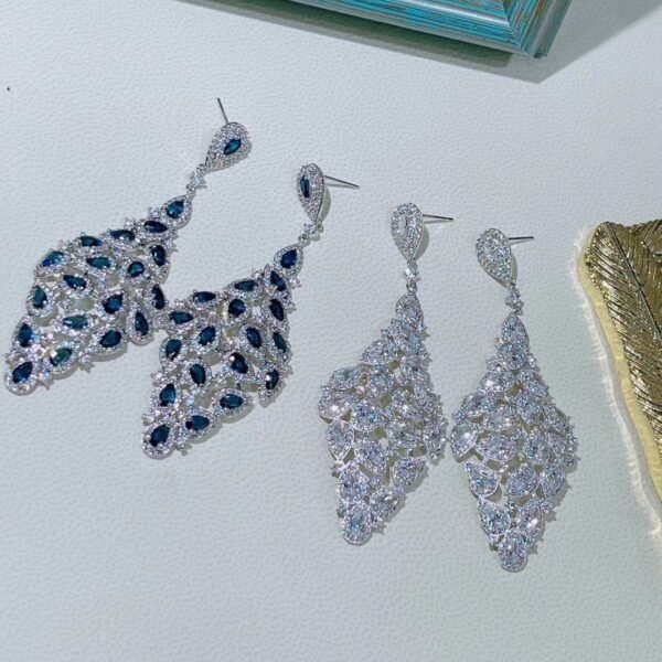 Luxury Full Zircon Water Drop Tassel Large Diamond Drop Earrings - Image 5