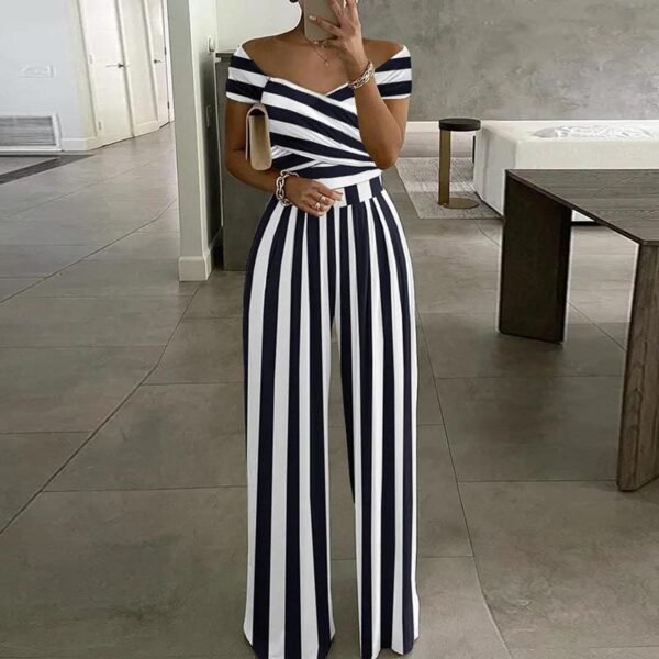 European And American Fashion Off-shoulder Printed Temperament Commute Casual High Waist Jumpsuit Women - Image 8