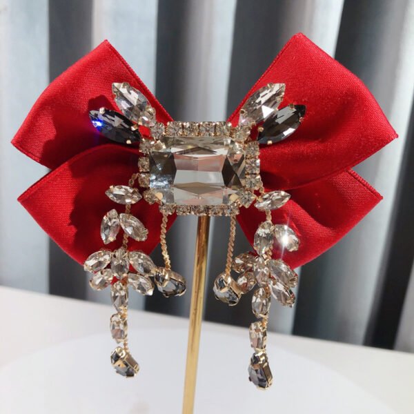 Solid Color Rhinestone Retro British Style Bow - Image 4