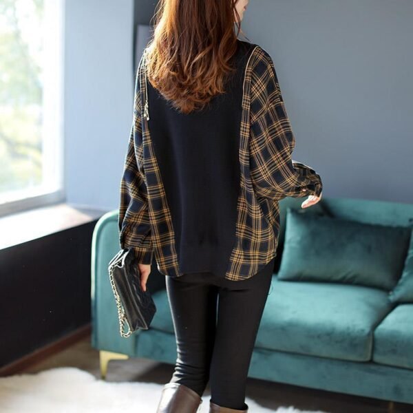 Plaid Stitching Knitwear Fashion Temperament Women - Image 3