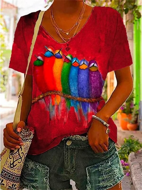 V-neck Woodpecker 3D Digital Women's Printed Wear - Image 5