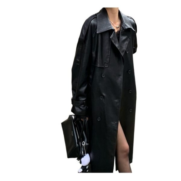 Advanced Sense Black Leather Coat Thick Loose - Image 5