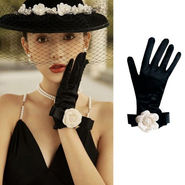 Women's Retro Hepburn Wind Black Evening Dress Butterfly Gloves - Image 7