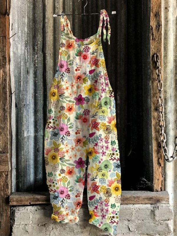 Vintage Print Wide Leg Women's Jumpsuit - Image 2