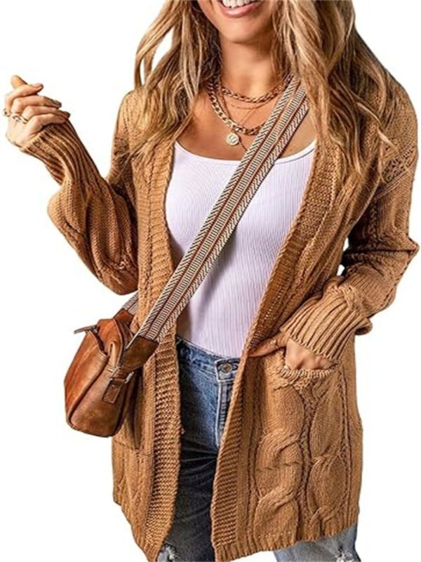 Solid Color Loose Cardigan Sweater With Pockets - Image 6