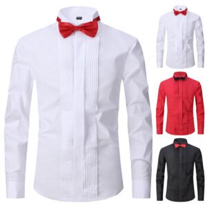 Solid Color Slim-fit Cotton Men's Long-sleeved Shirt