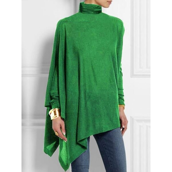 Long Sleeved Irregular Hem Solid Color Pullover Top - Image 5