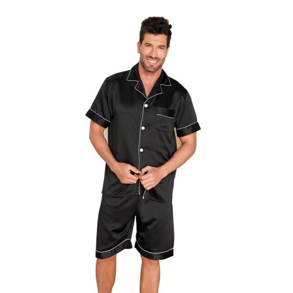 Ice Silk Pajamas Men Solid Color Polo Collar Suit - Image 5