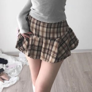 Women's College Style New Contrast Color Puff Short Skirt