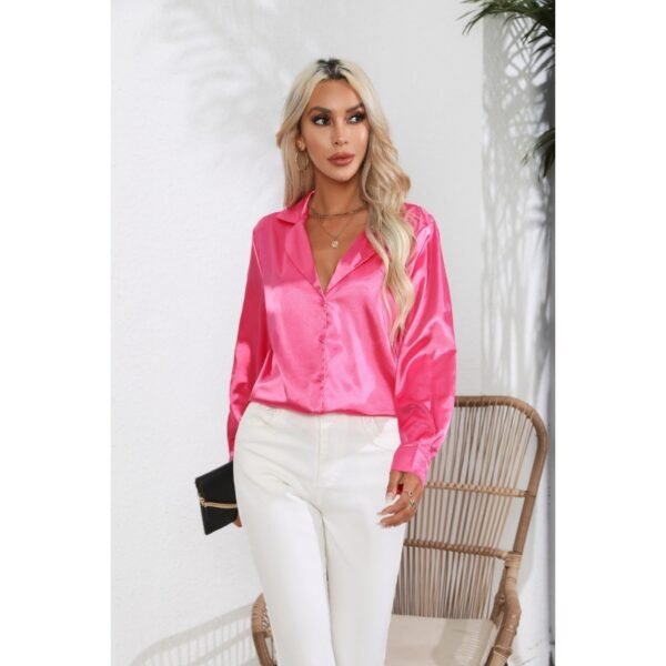 Suit Collar Satin Shirt For Women - Image 7