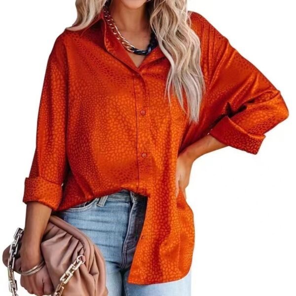 Women's Lapel Open Button Leopard Jacquard Shirt - Image 7