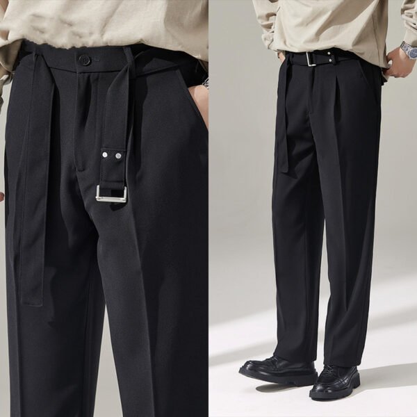 Detachable Belt Draping Wide-leg Suit Pants For Men - Image 2