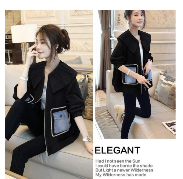 All-matching Graceful Color Contrast Patchwork Doll Collar Short Coat - Image 5