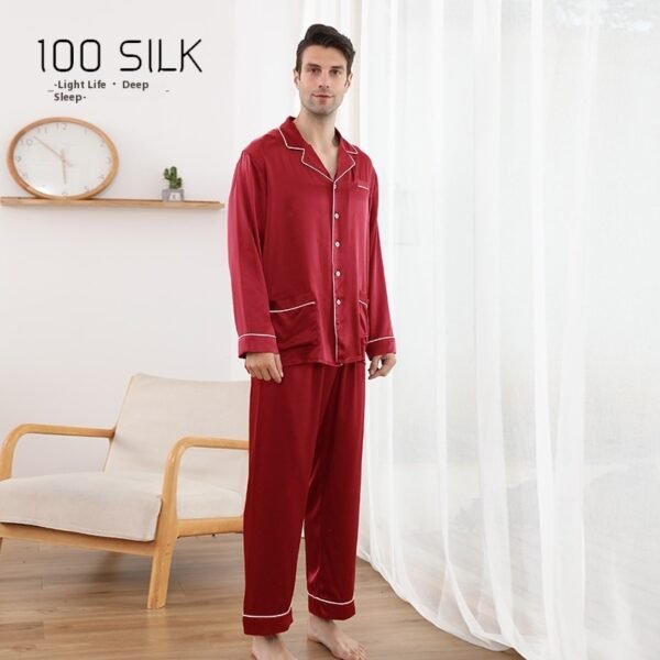 Men's Silk Pajamas 22 M Heavy Mulberry Silk Lapel Homewear - Image 3