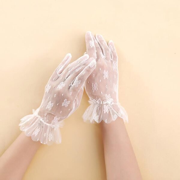 Korean Style White Lace Flower Gloves - Image 3