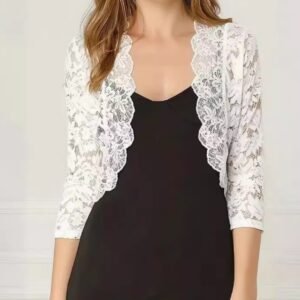 Ladies' Vest Short Collarless Cardigan Top Solid Color Elegant Lace Shirt